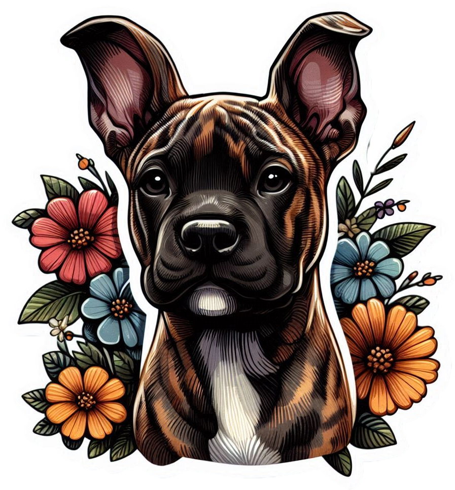 2" Brindle Dog with Flowers Sticker
