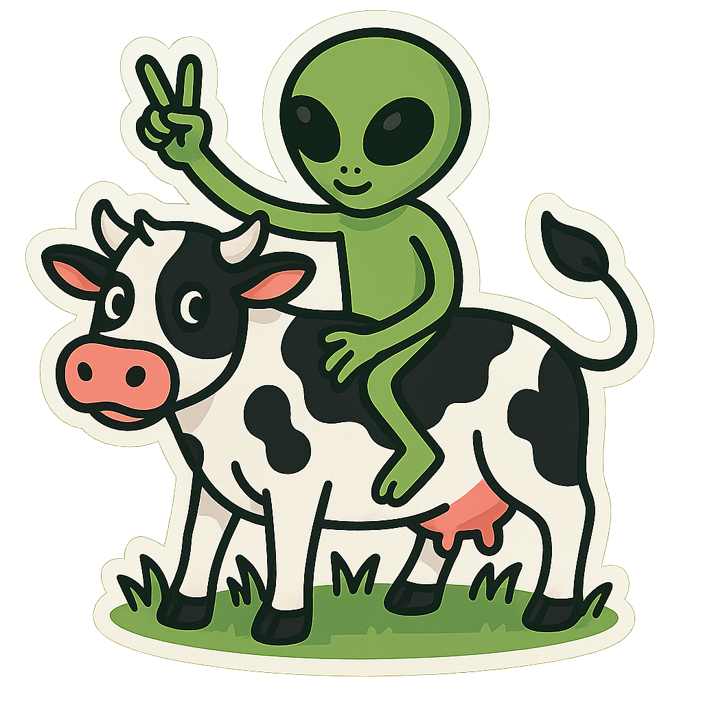 2" Alien on a cow Sticker