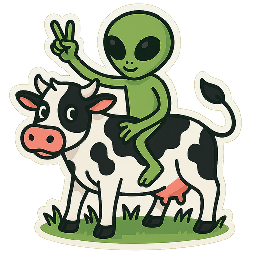 2" Alien on a cow Sticker